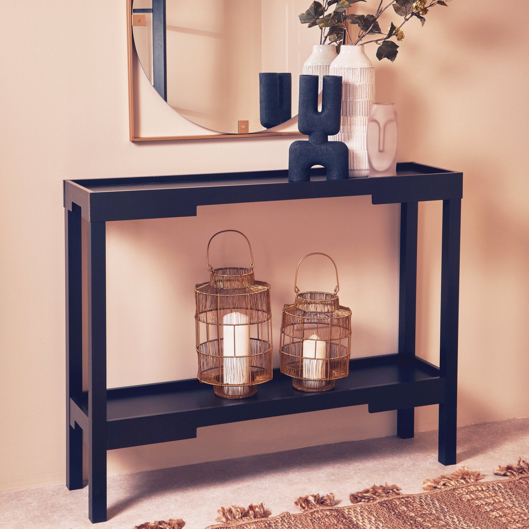 Slim Black Two Tiered Console Table - The Orchard Home and Gifts