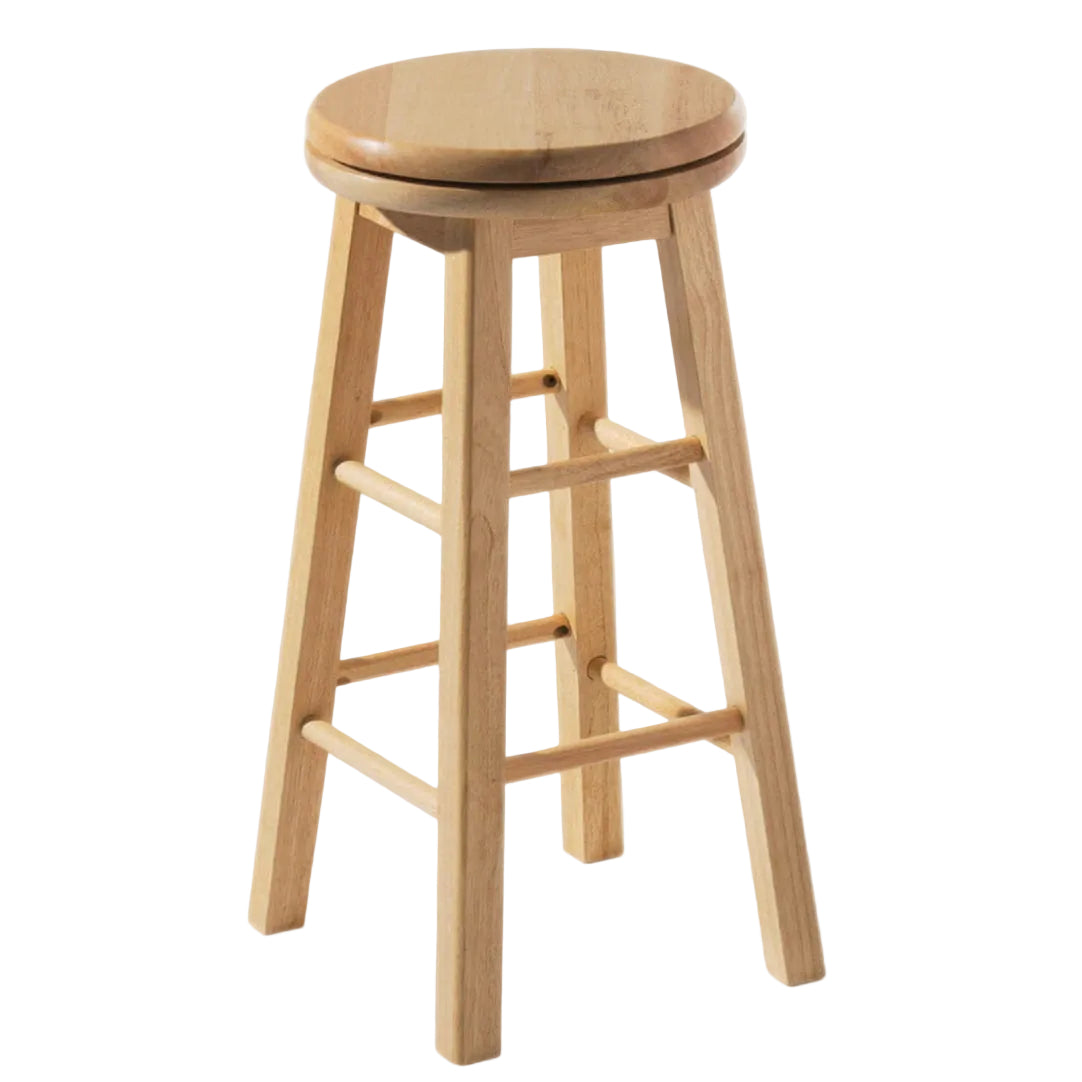 Wooden bar stool with a round seat on a white background