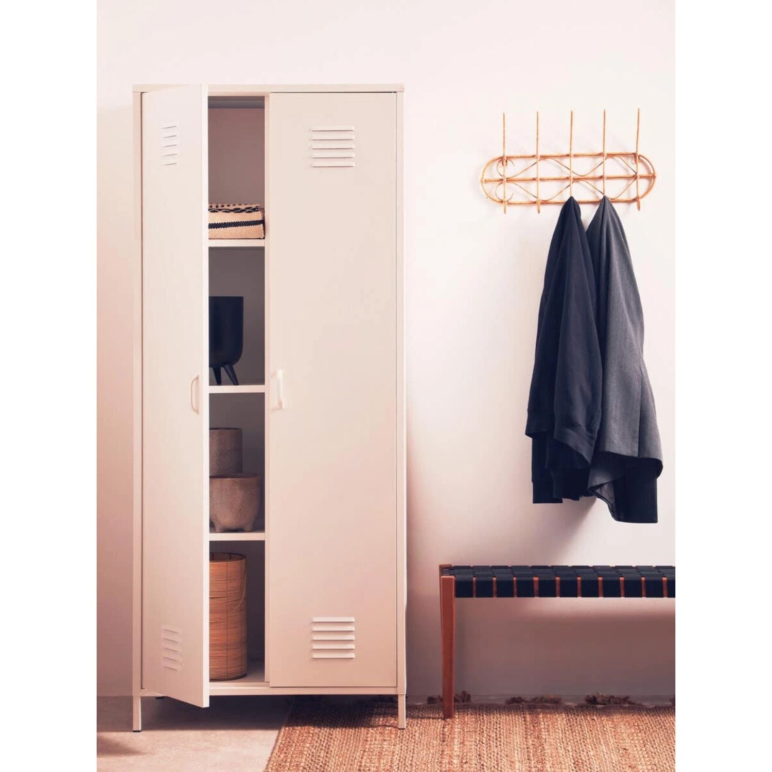 Stamford White Two Door Metal Wardrobe Hallway Locker - The Orchard Home and Gifts
