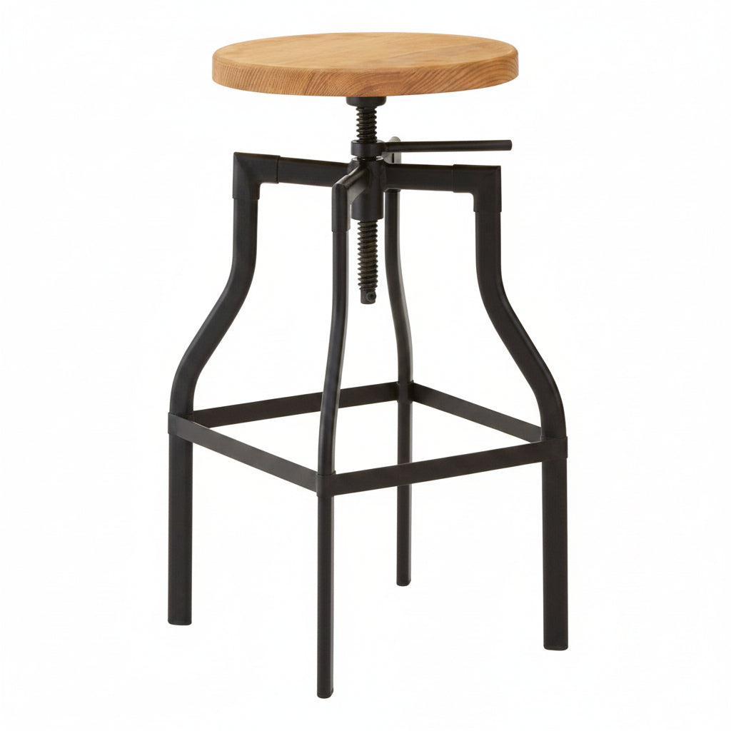 Steel and Ash Wood Adjustable Bar Stool - The Orchard Home and Gifts