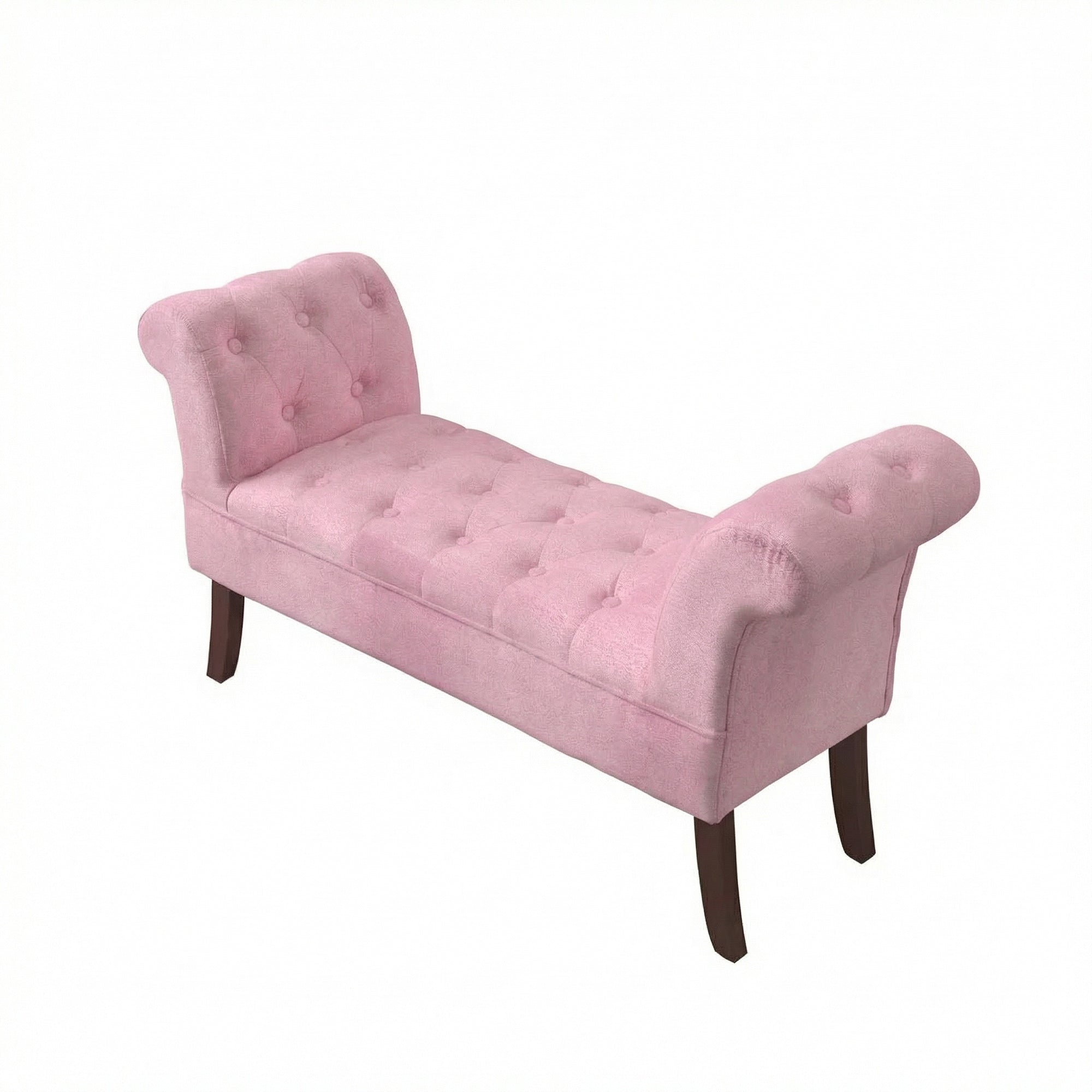 Tufted Button Pink Velvet Window Seat Cushioned Bench