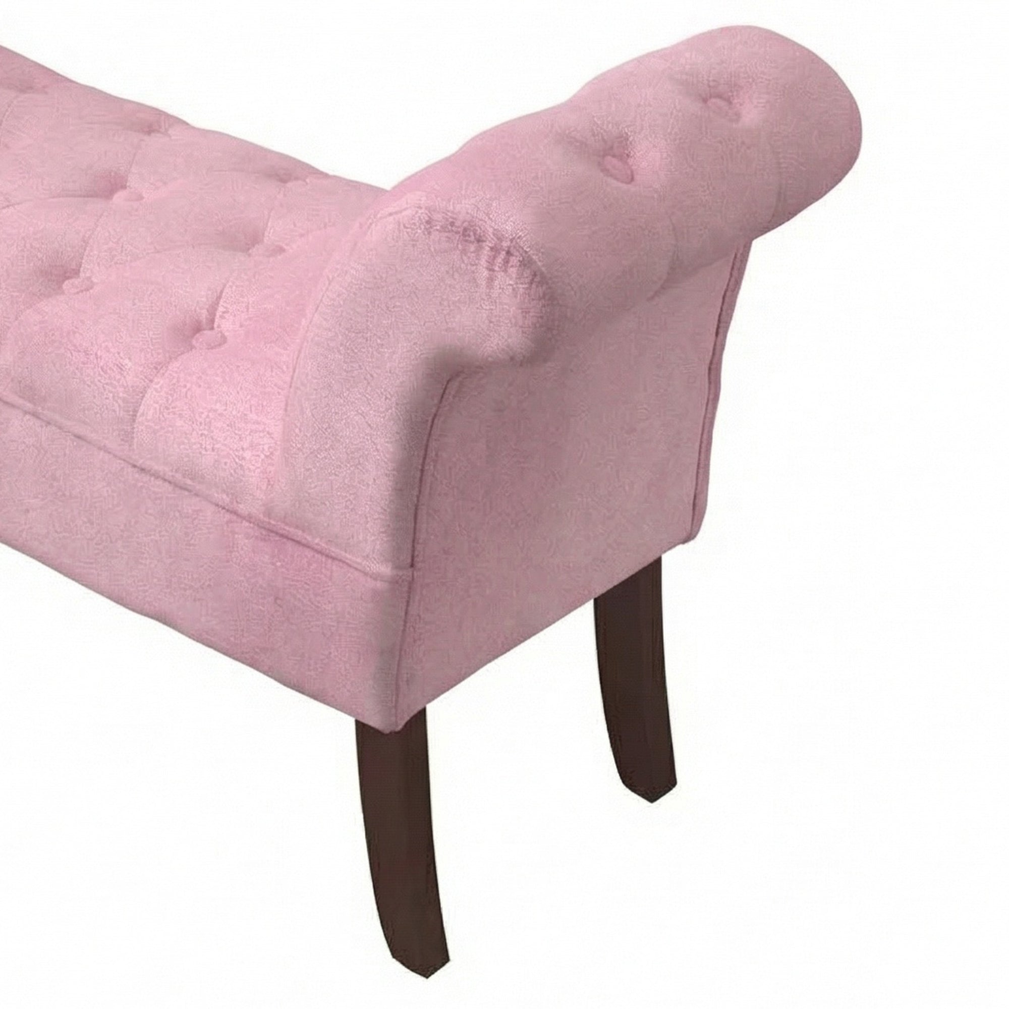 Tufted Button Pink Velvet Window Seat Cushioned Bench