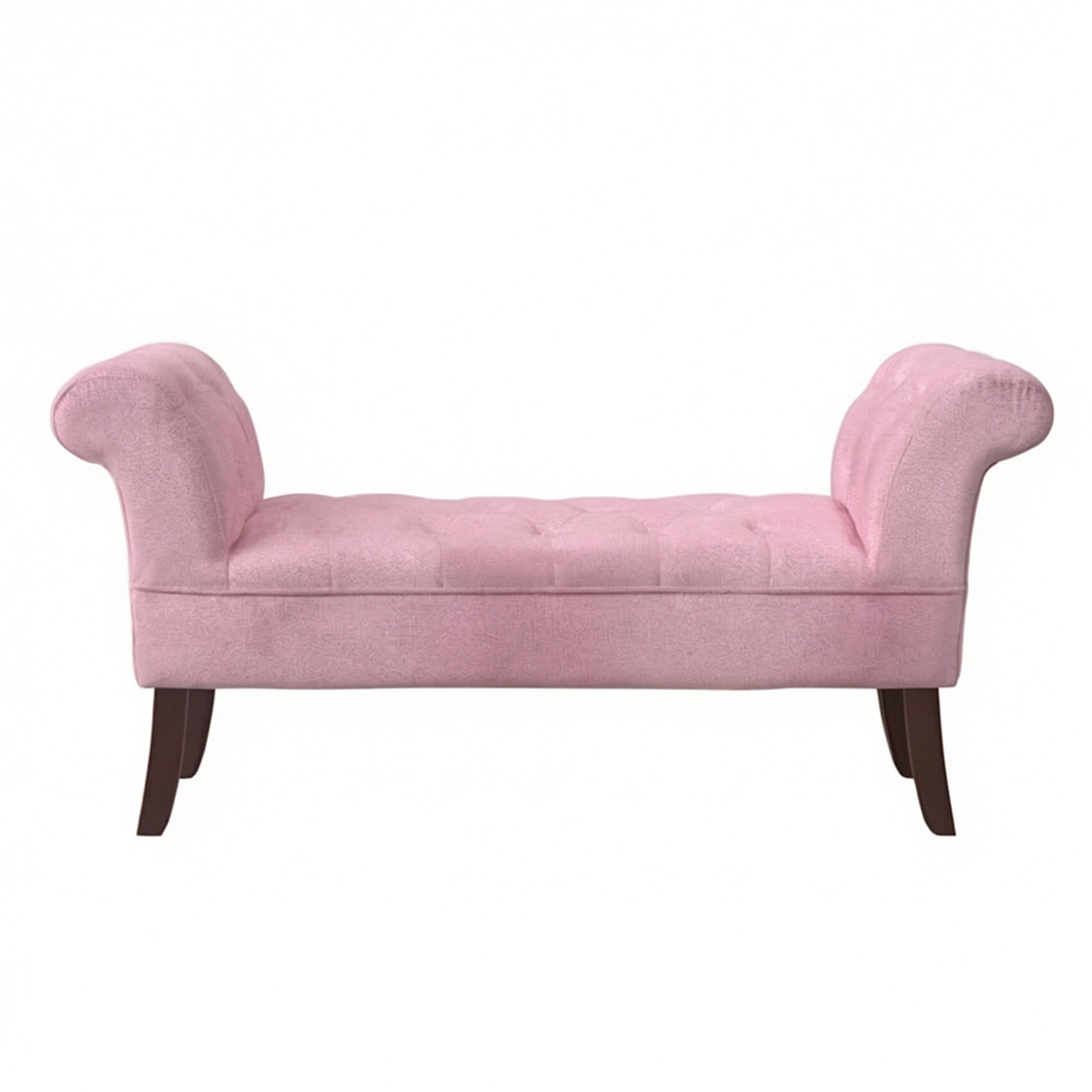Tufted Button Pink Velvet Window Seat Cushioned Bench