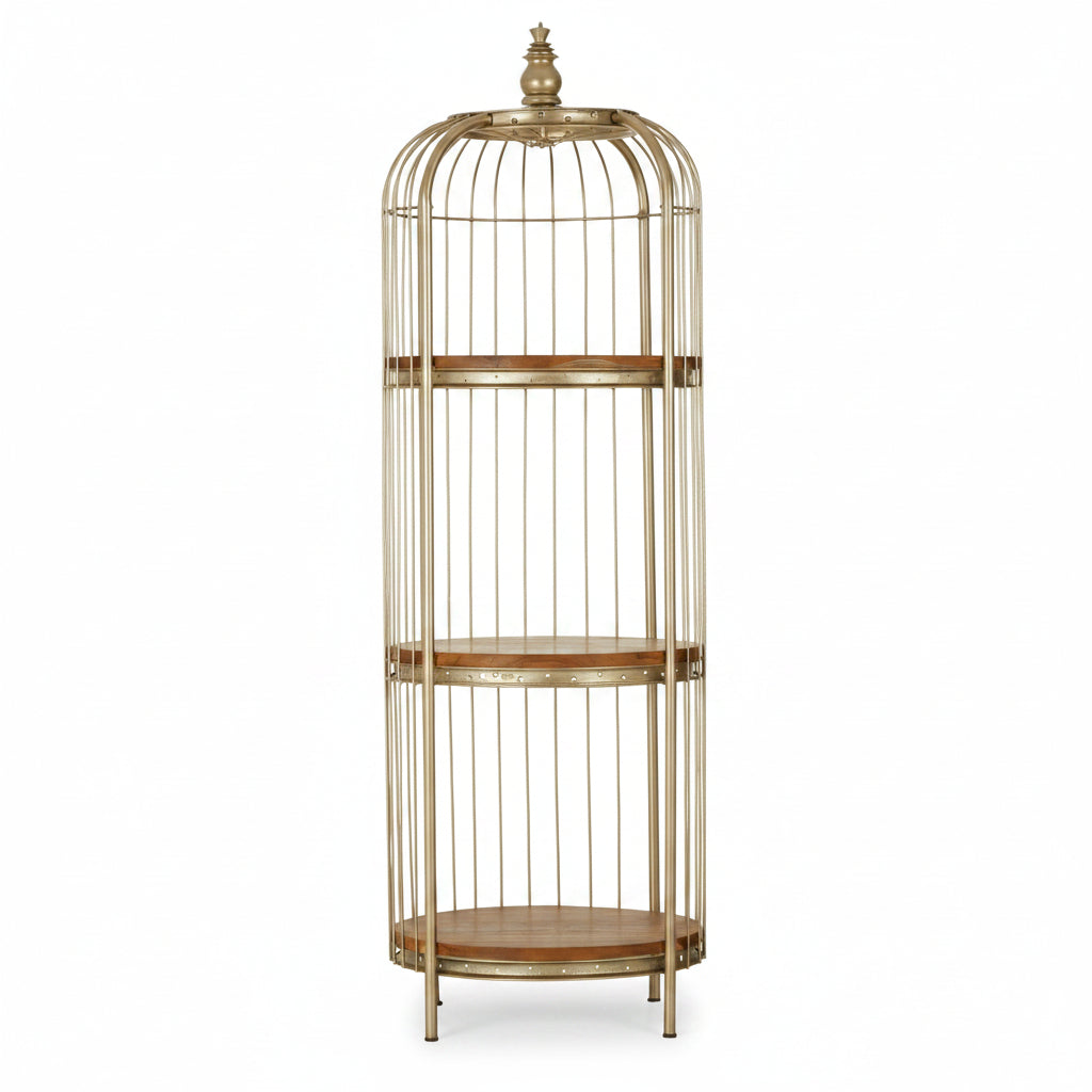 Tall Champagne Metal Birdcage Three Tier Shelf Display Unit - The Orchard Home and Gifts