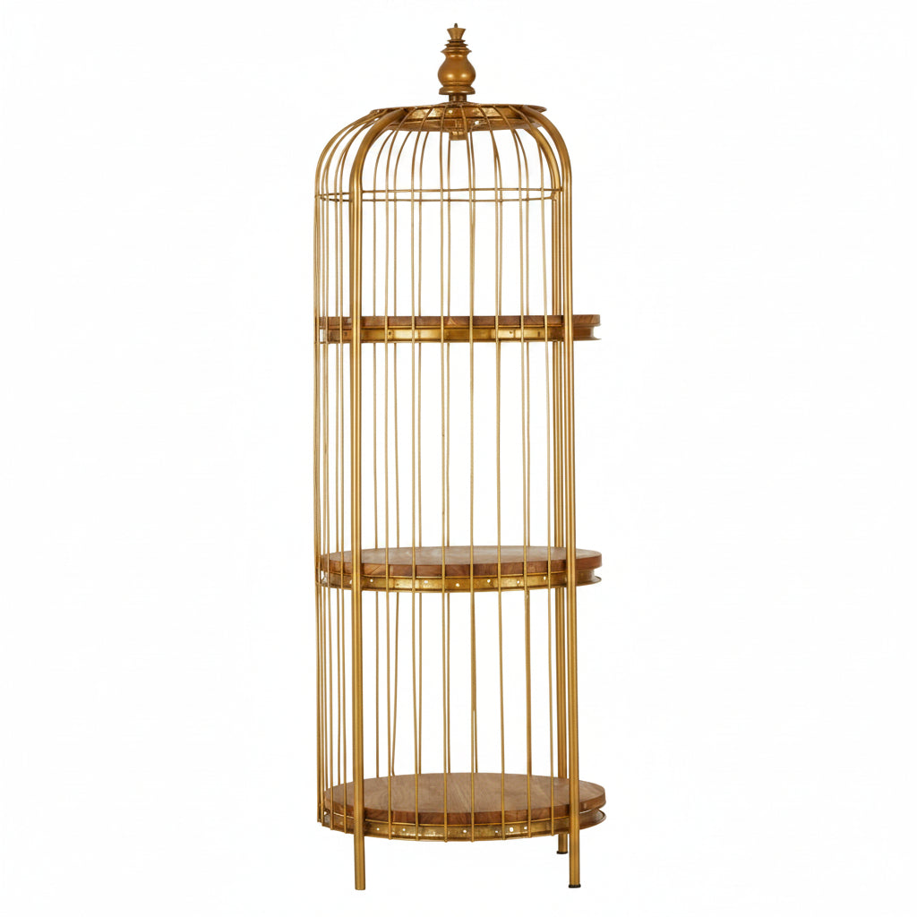 Tall Gold Metal Birdcage Three Tier Shelf Display Unit - The Orchard Home and Gifts