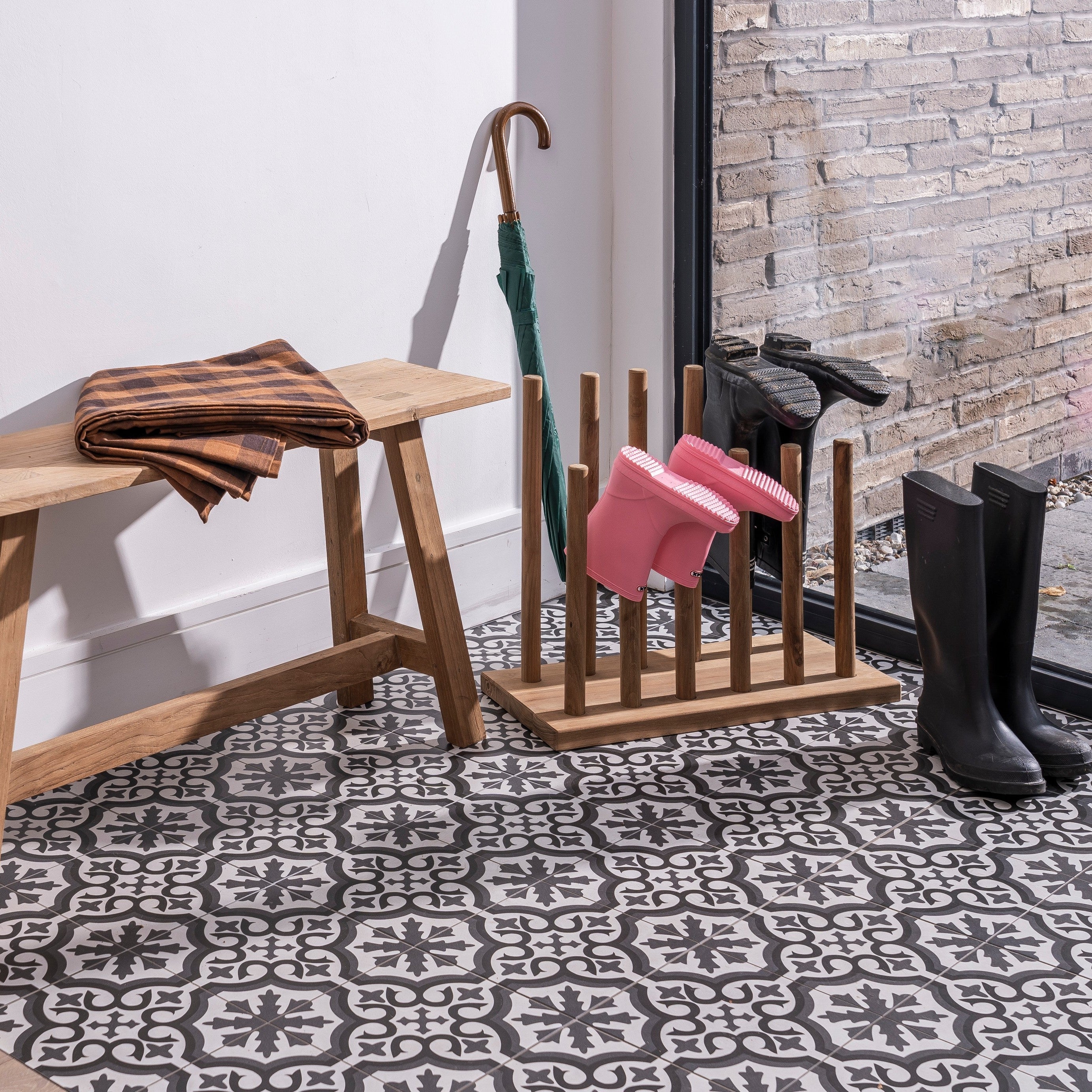 Teak Six Pair Welly Holder