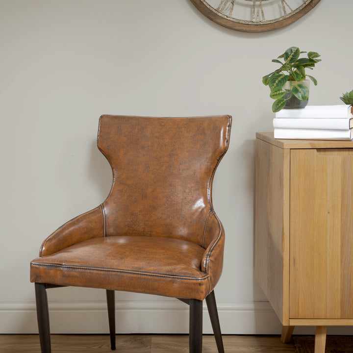 Vintage Brown Faux Leather Dining Chair