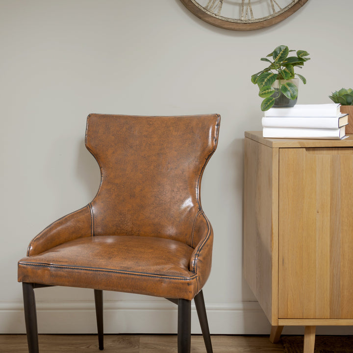 Vintage Brown Faux Leather Dining Chair - CLEARANCE