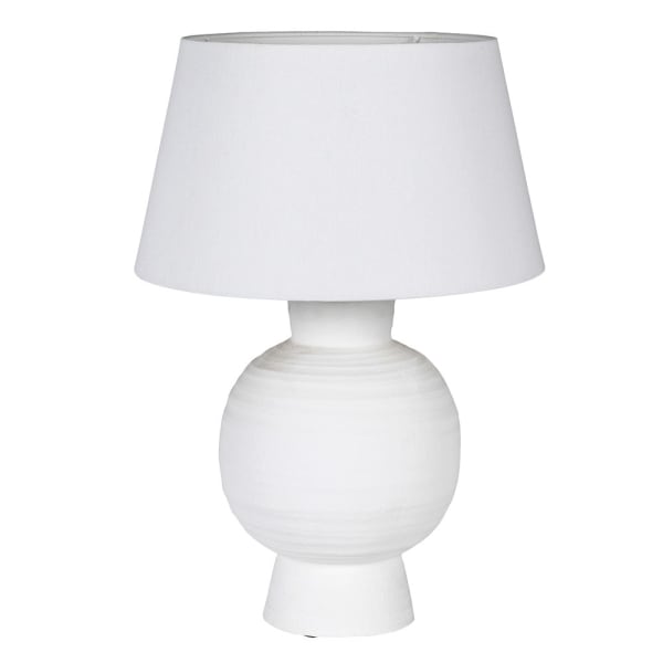 White Terracotta Ball Table Lamp with Linen Shade