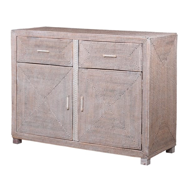 White Wash Rattan Two Drawer Two Door Chest