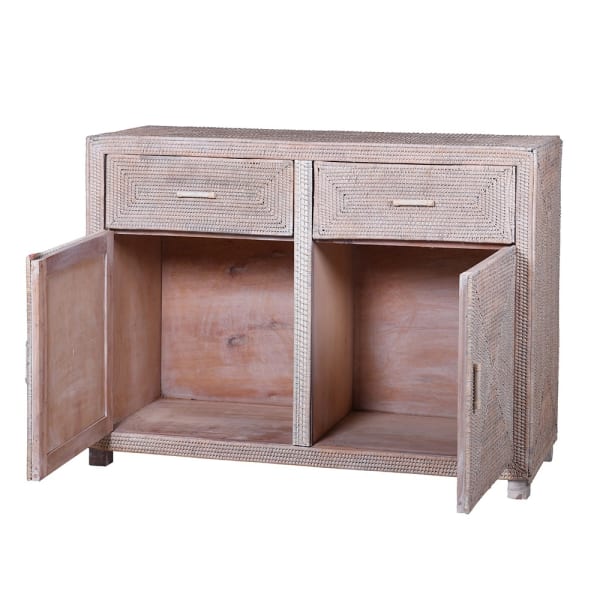 White Wash Rattan Two Drawer Two Door Chest