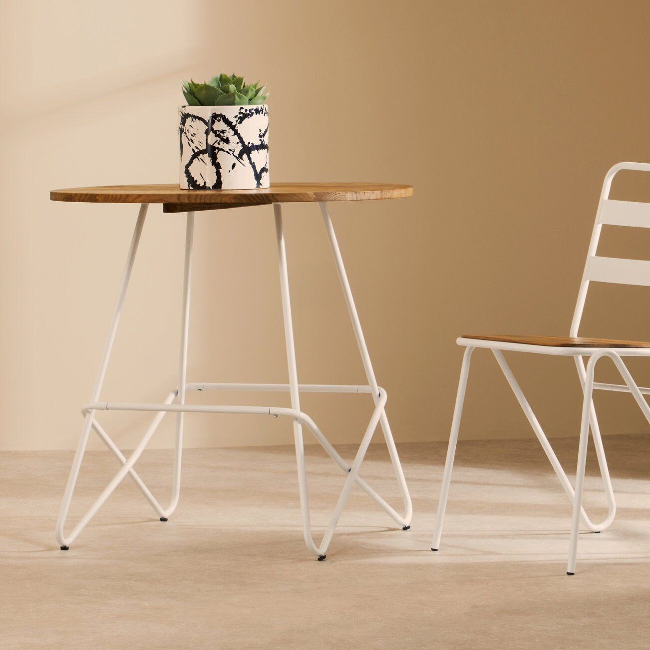 White Metal and Elm Wood Small Round Dining Table - The Orchard Home and Gifts