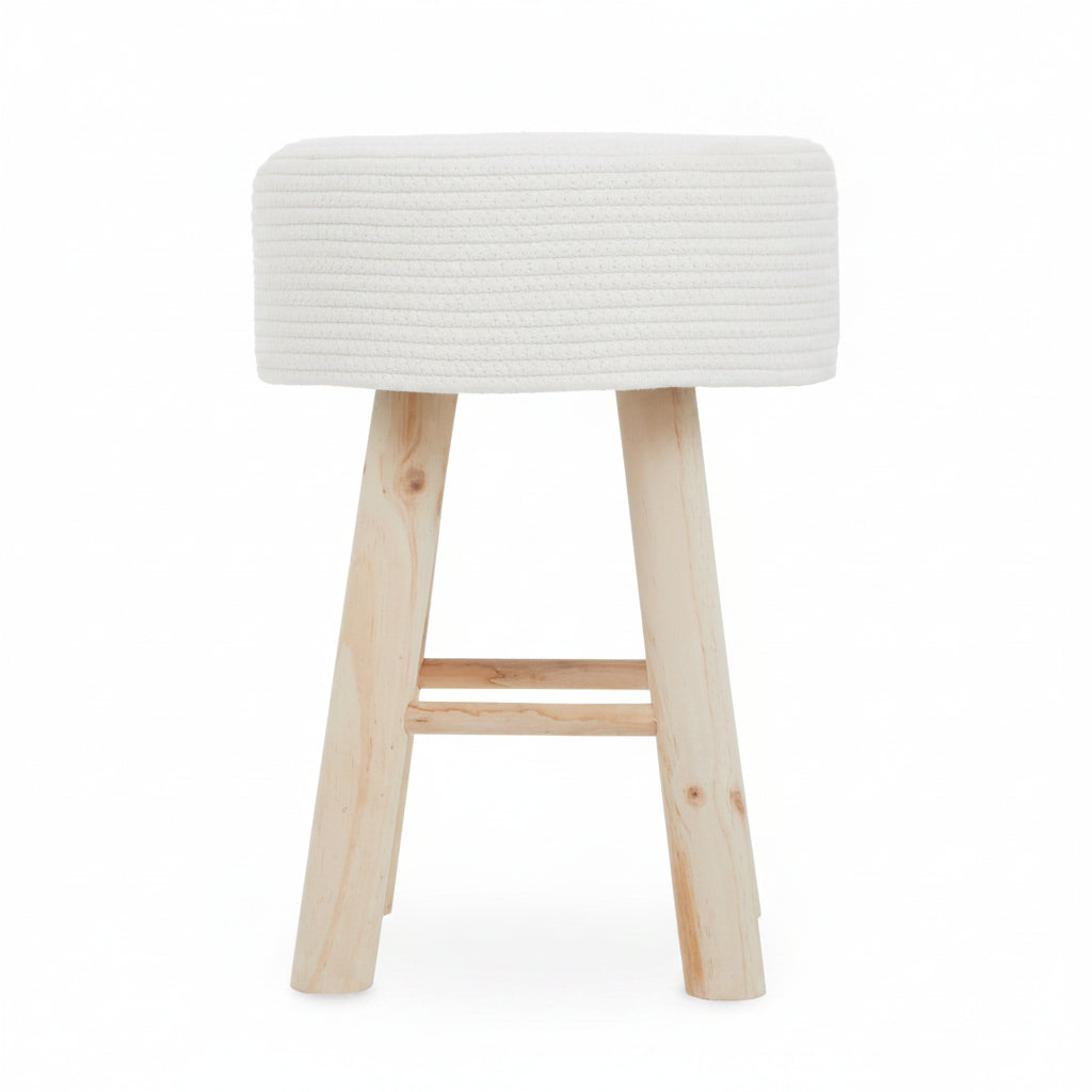 White Rope and Wood Low Stool - The Orchard Home and Gifts