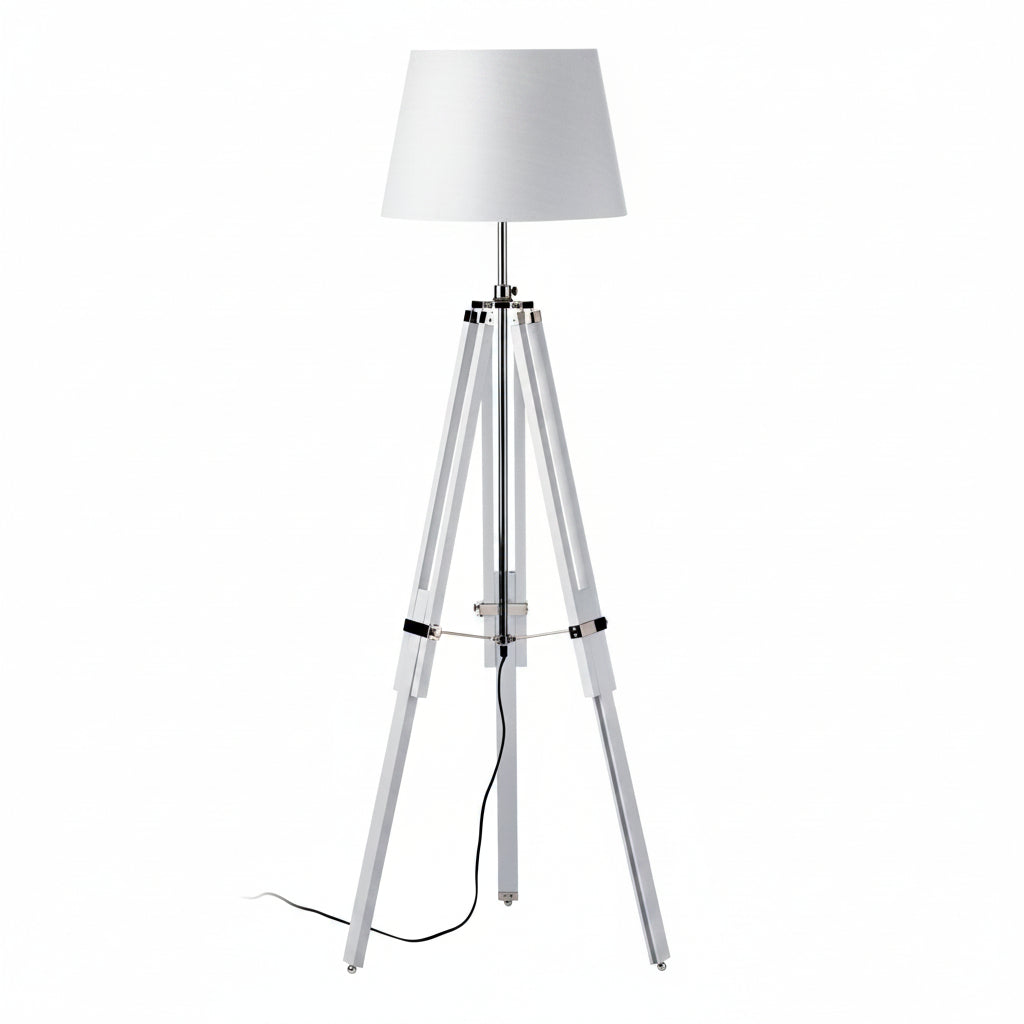 White Wooden Tripod Floor Lamp - The Orchard Home and Gifts