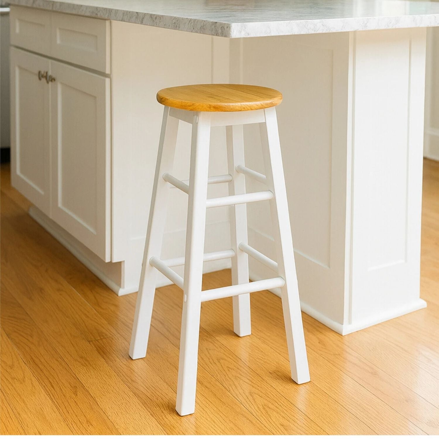 White and Natural Wood Kitchen Bar Stool