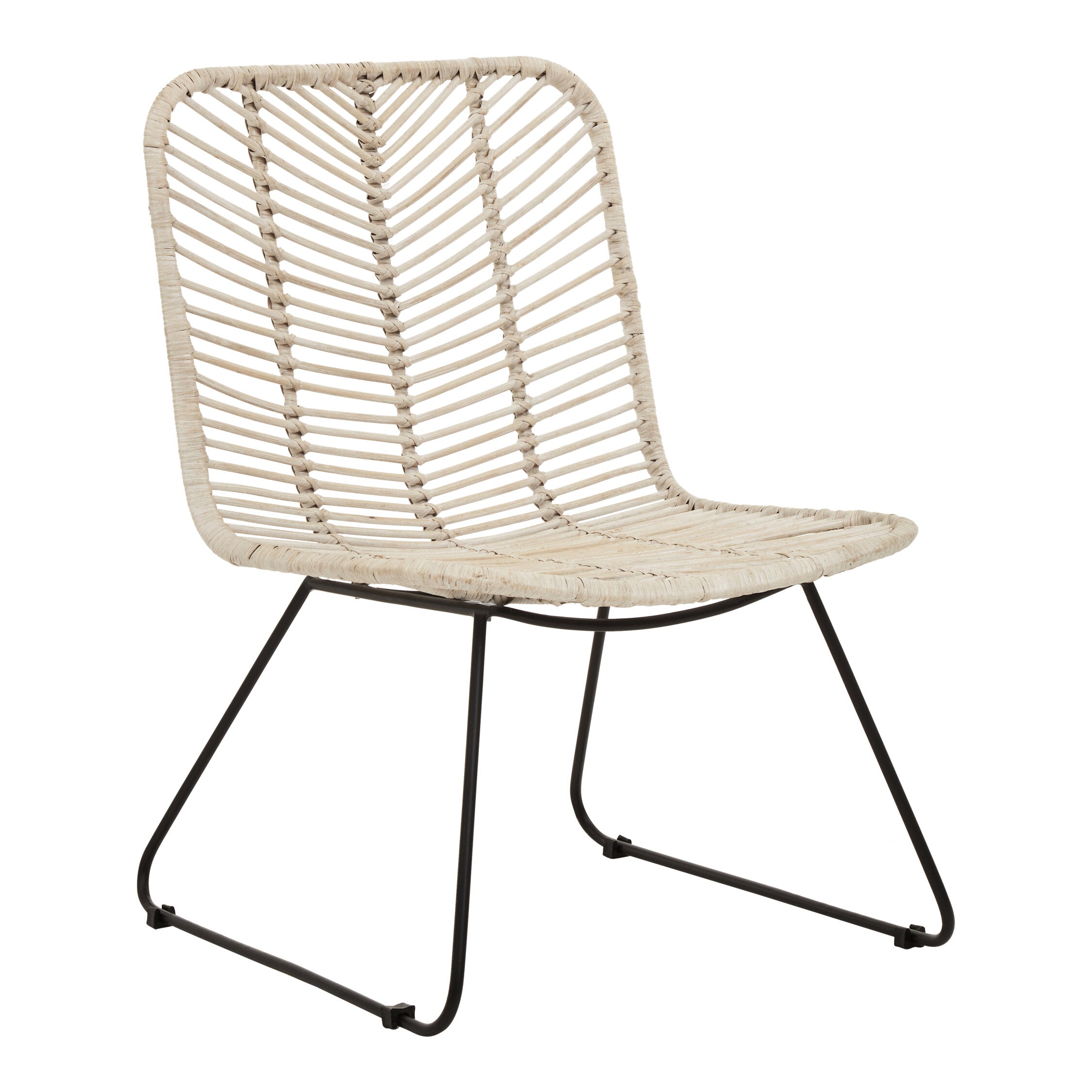Whitewash Rattan and Black Metal Dining Chair