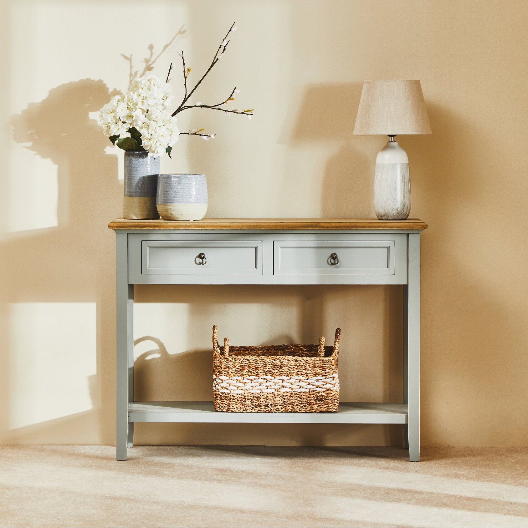 Windsor Grey Two Drawer Console Table - The Orchard Home and Gifts