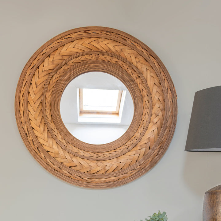 Woven Bamboo Round Wall Mirror