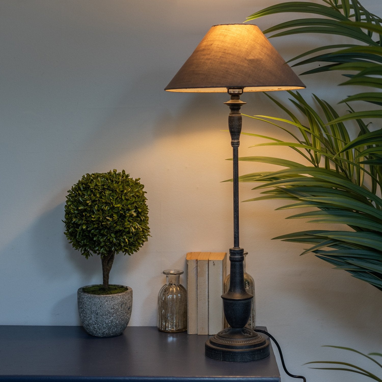 Black Spindle Bedside Lamp with Shade