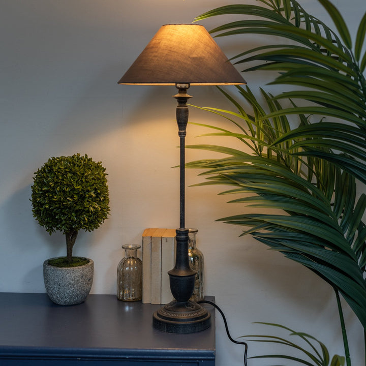 Black Spindle Bedside Lamp with Shade