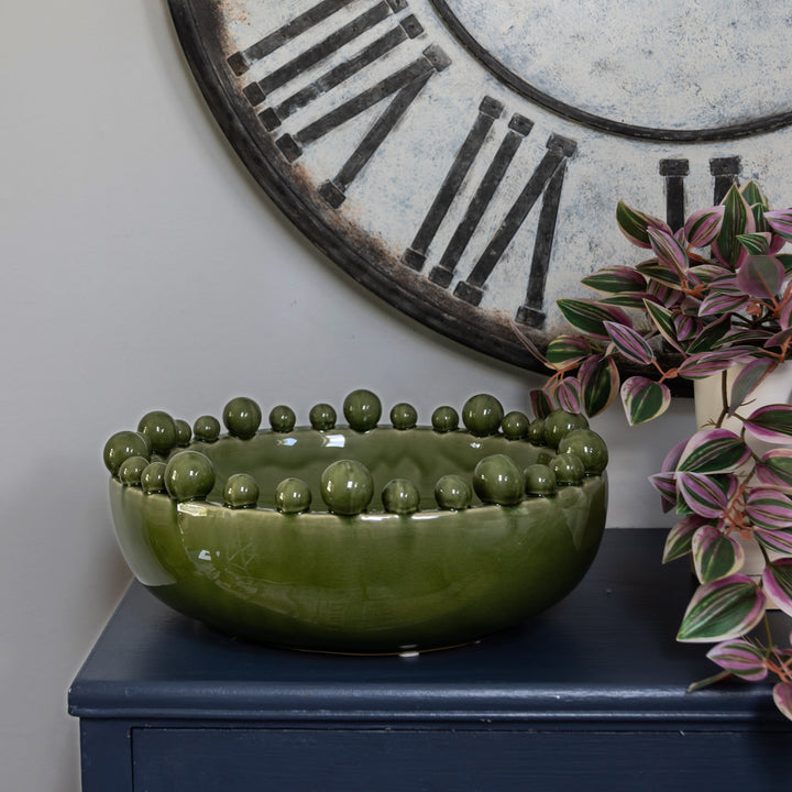 Glazed Green Bobble Edged Bowl