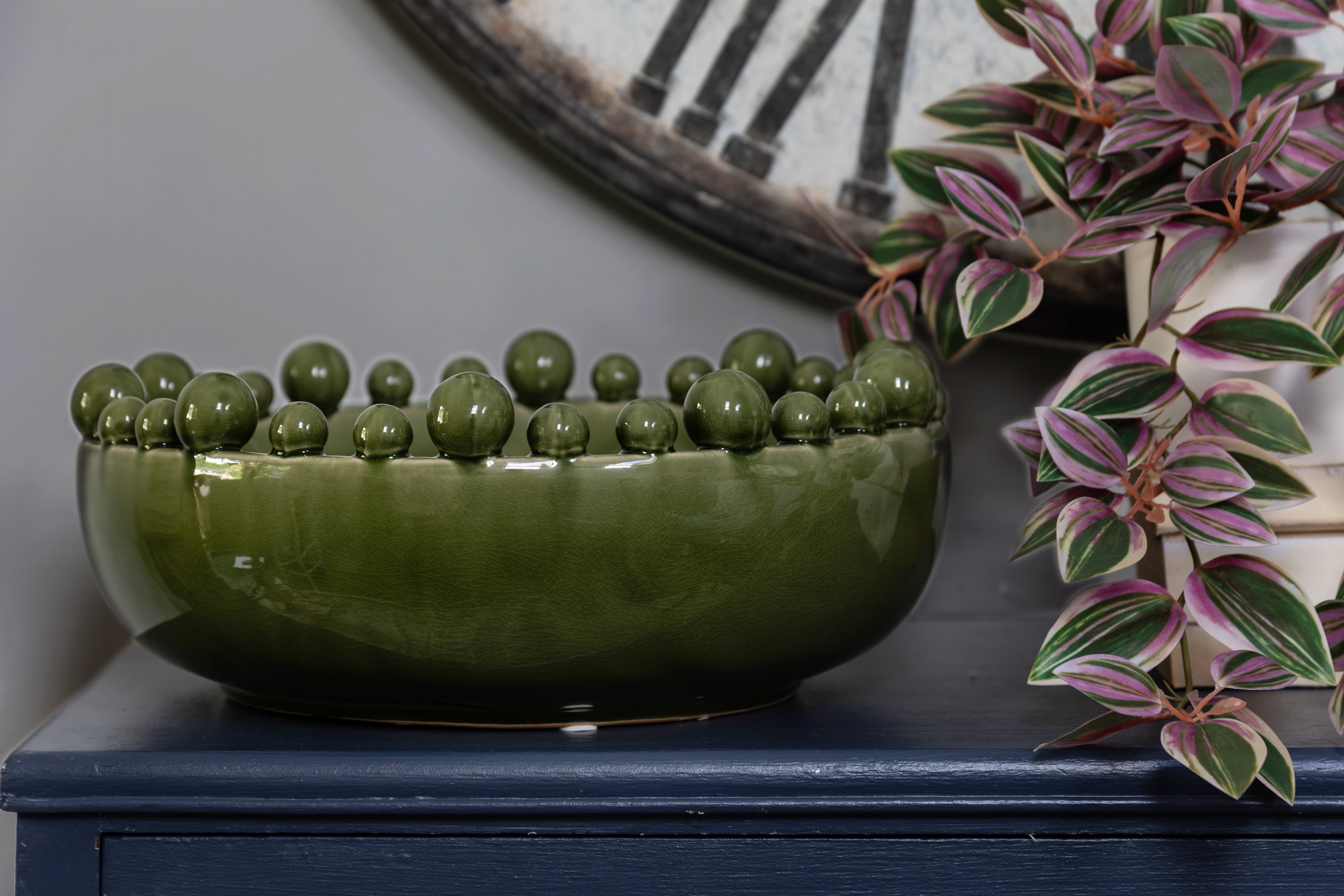 Glazed Green Bobble Edged Bowl