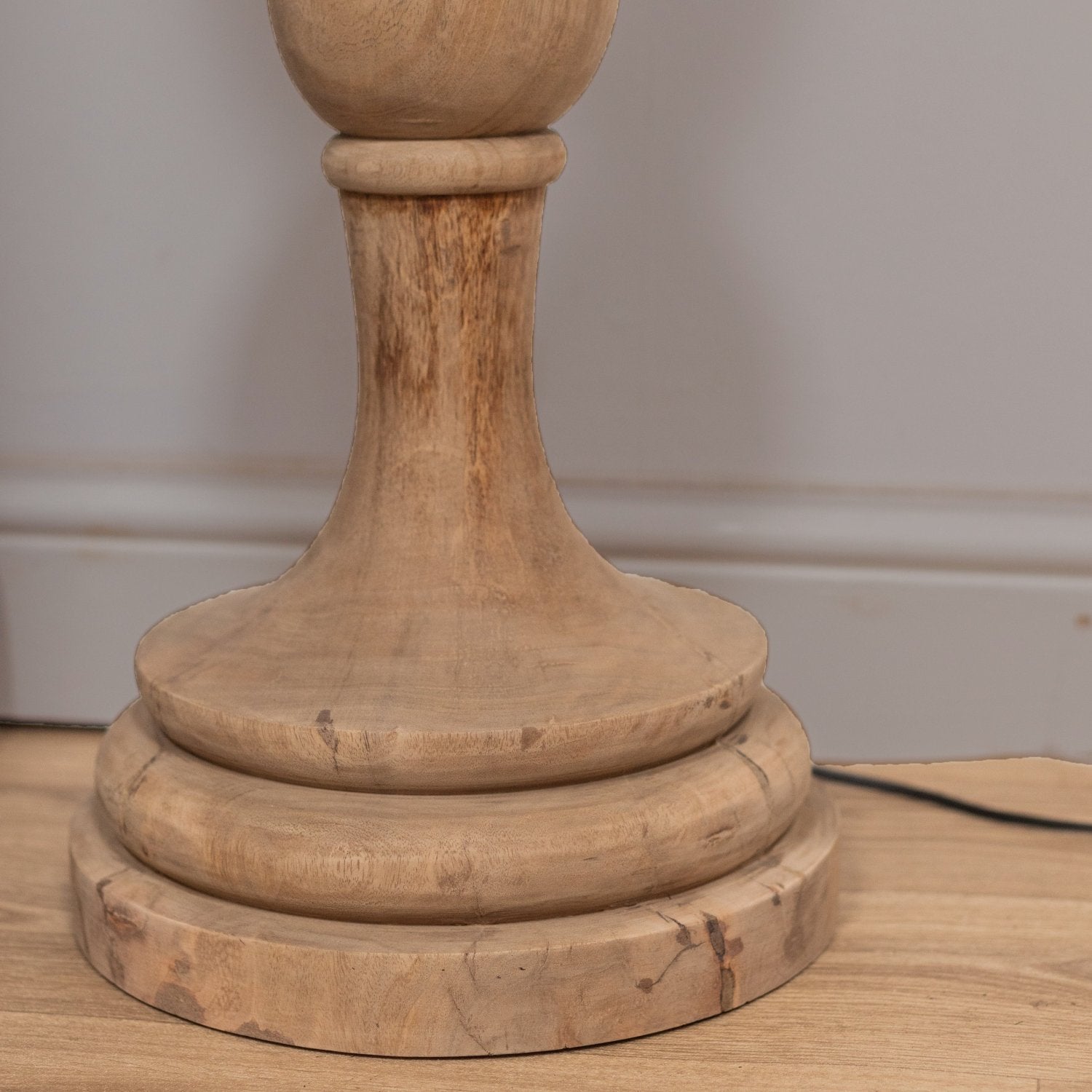 Tall Carved Mango Wood Floor Lamp with Shade