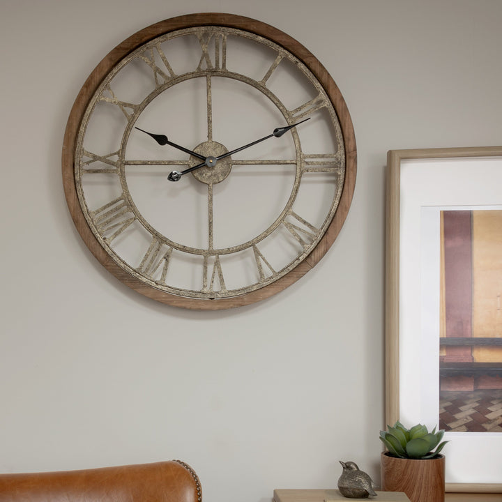 Weathered Wood and Metal Cut Out Clock
