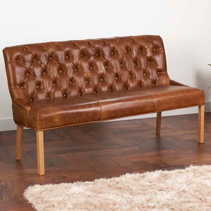 Brown Cerato Leather Castello Three Seater Dining Bench