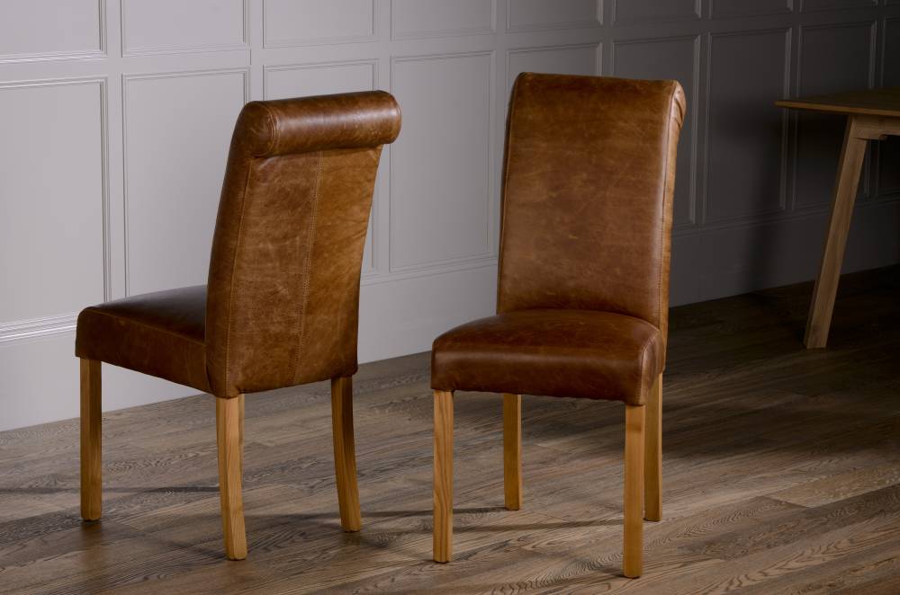 Brown Cerato Leather Country Baby Rollback Dining Chair