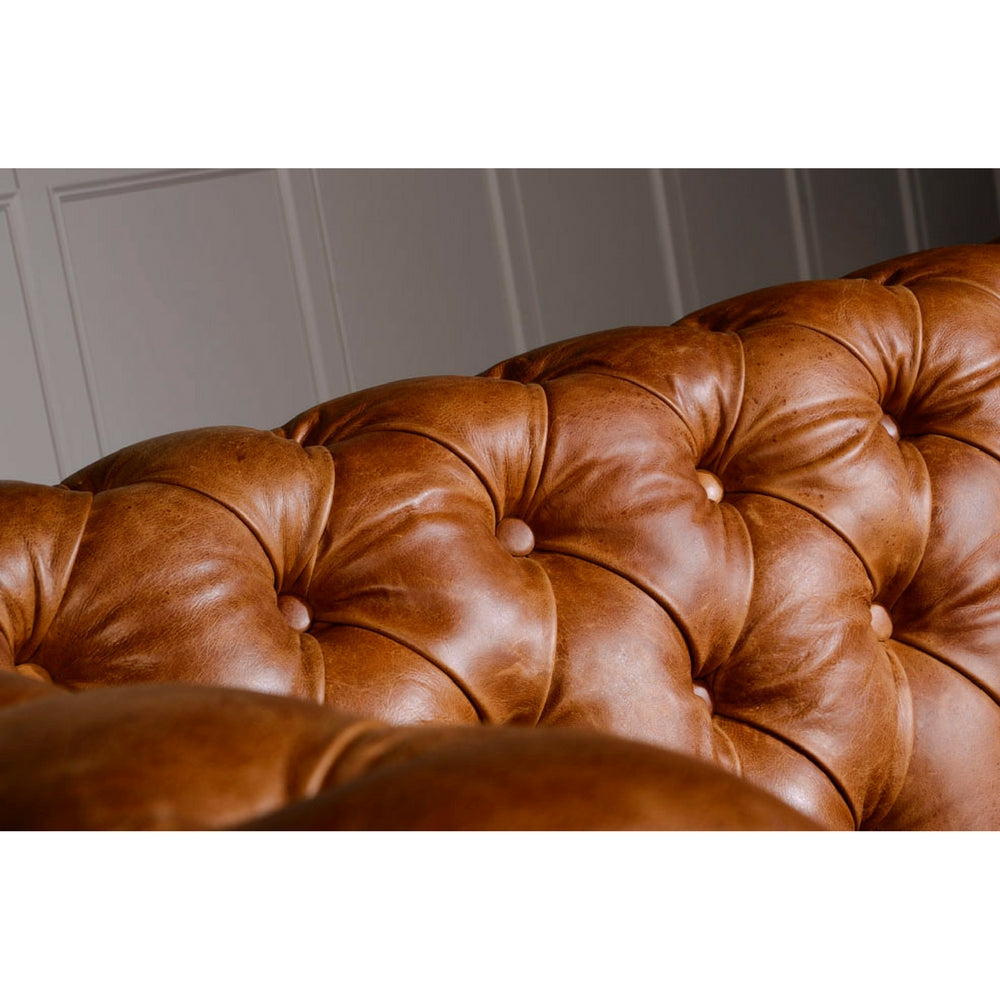 Brown Cerato Leather and Uist Night Harris Tweed Caesar Two Seater Chesterfield Sofa