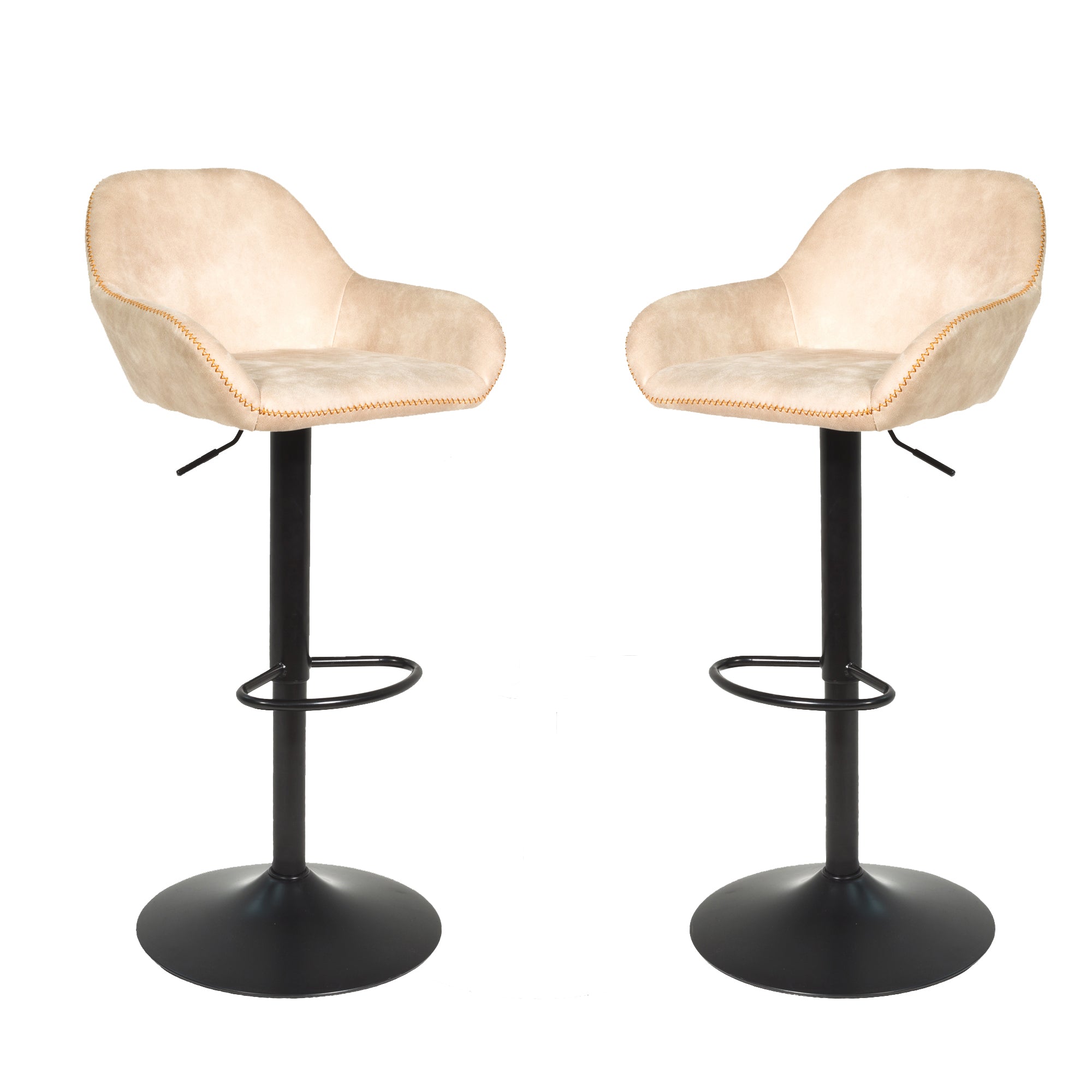 Baxter Moleskin Oyster Cream Gas Lift Set of Two Kitchen Bar Stools