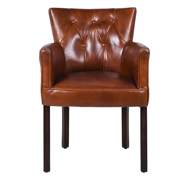 Bijoux Brown Leather Back Buttoned Club Armchair