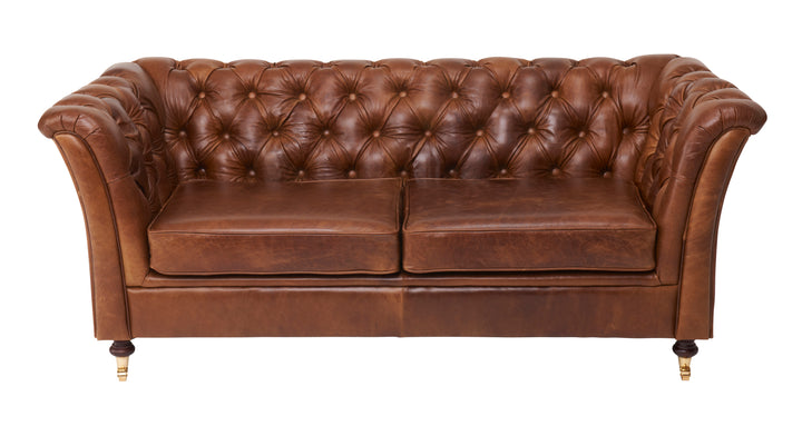 Brown Cerato Leather Caesar Two Seater Chesterfield Sofa