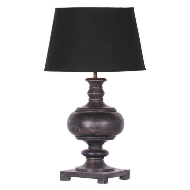 Distressed Black Wooden Urn Table Lamp