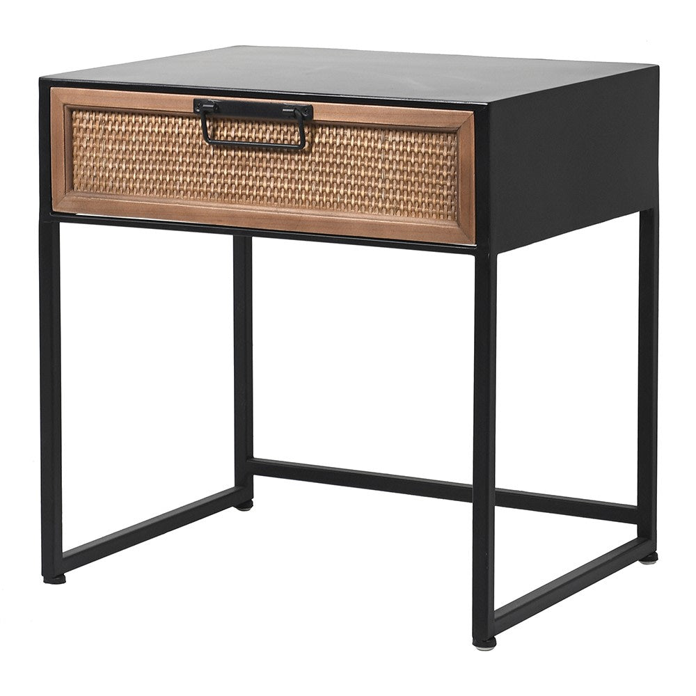 Rattan and Black Bedside