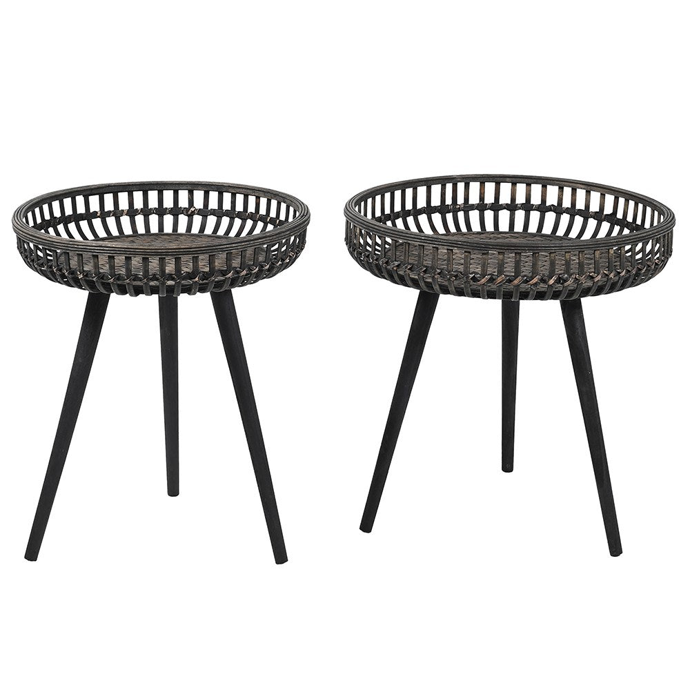 Set of 2 Black Bamboo Side Tables
