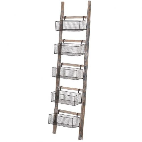 Wooden Ladder with Five Storage Baskets