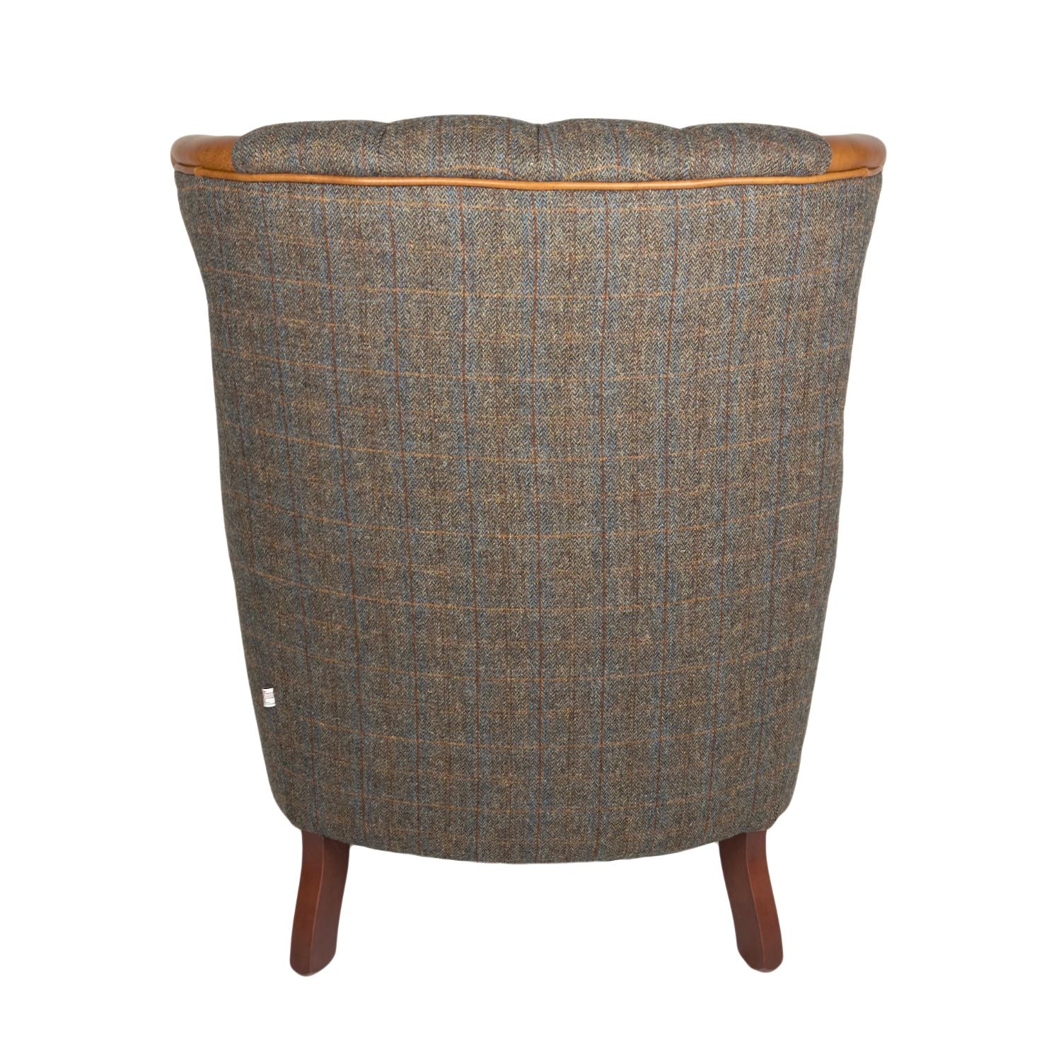 Uist Night Harris Tweed and Brown Cerato Leather Fluted Wing Armchair