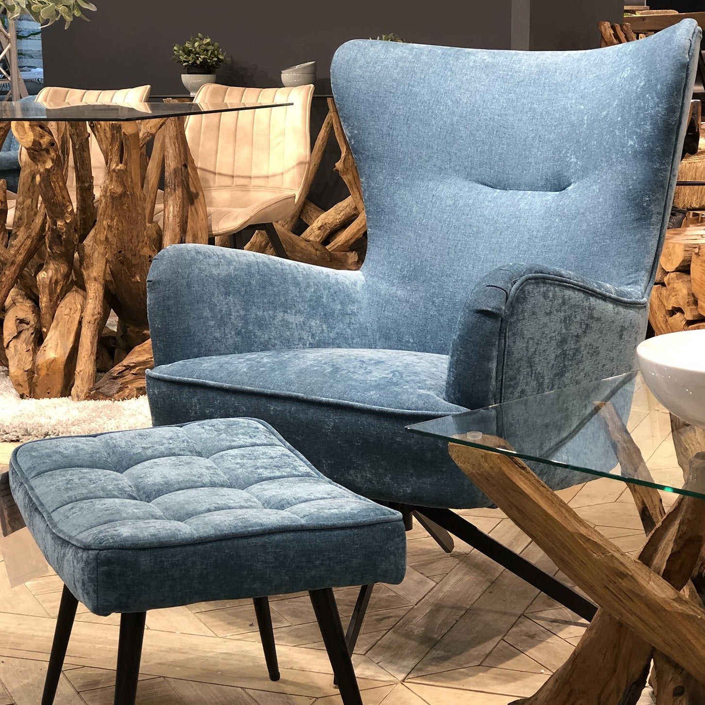 Gable Chenille Ocean Blue Armchair