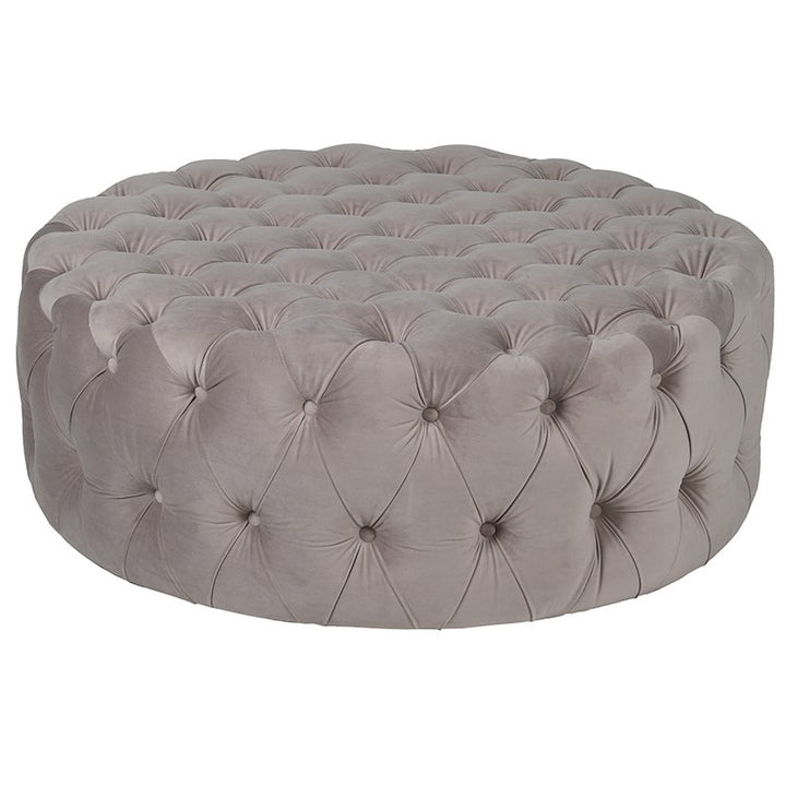 Soft Grey Round Buttoned Ottoman Footstool