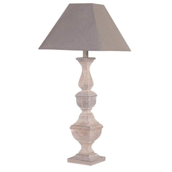 Grey Wash Wooden Block Table Lamp