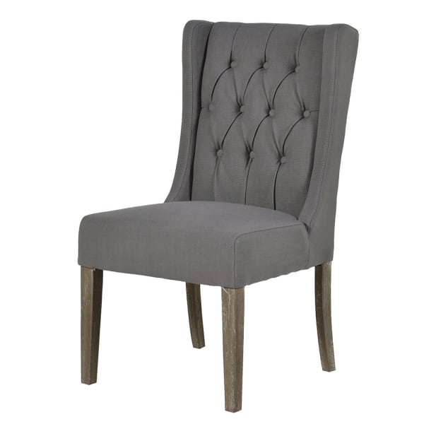 Grey Linen Button Back Dining Chair