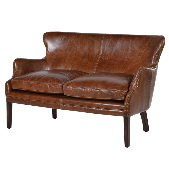 Havana Brown Leather Two Seater Sofa