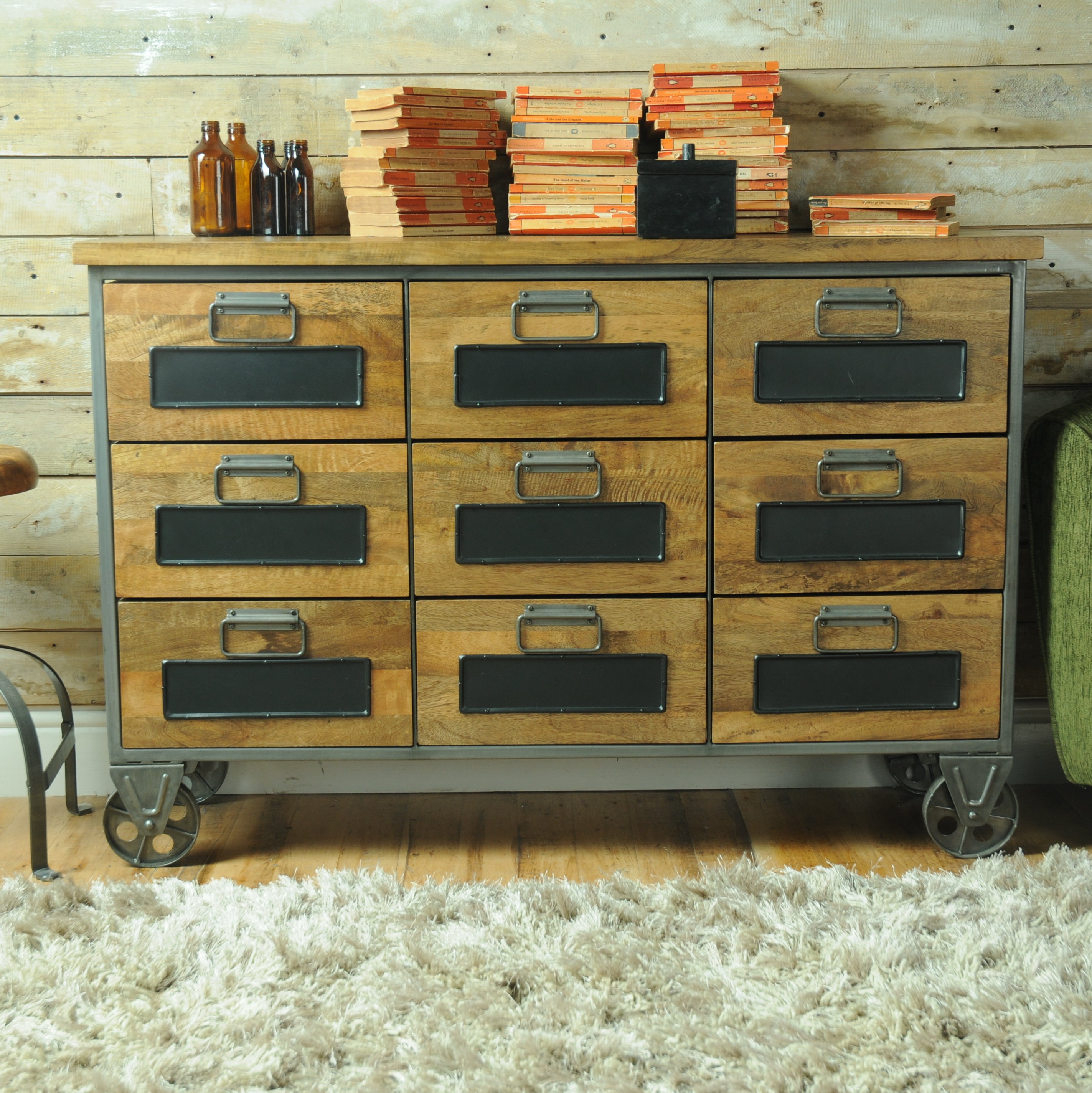 Industrial Vintage Low Apothecary 9 Drawer Chest
