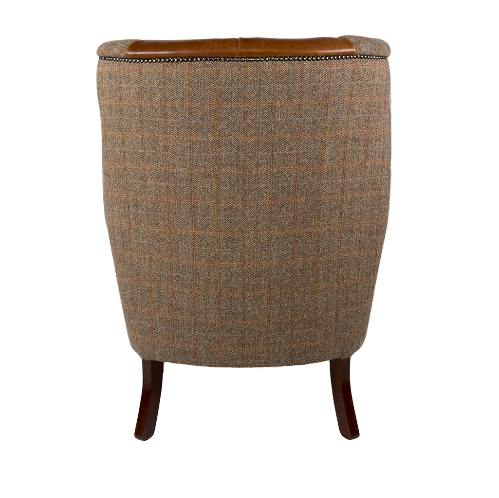 Kensington Gamekeeper Thorn Harris Tweed & Brown Cerato Leather Armchair