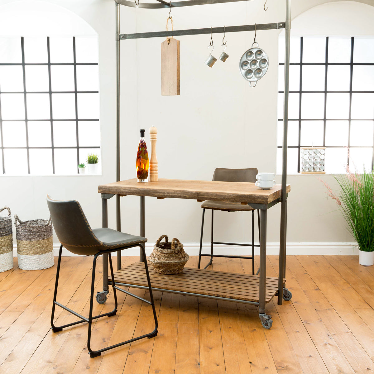 Wooden Kitchen Island with Pot Rack – The Orchard Home and Gifts