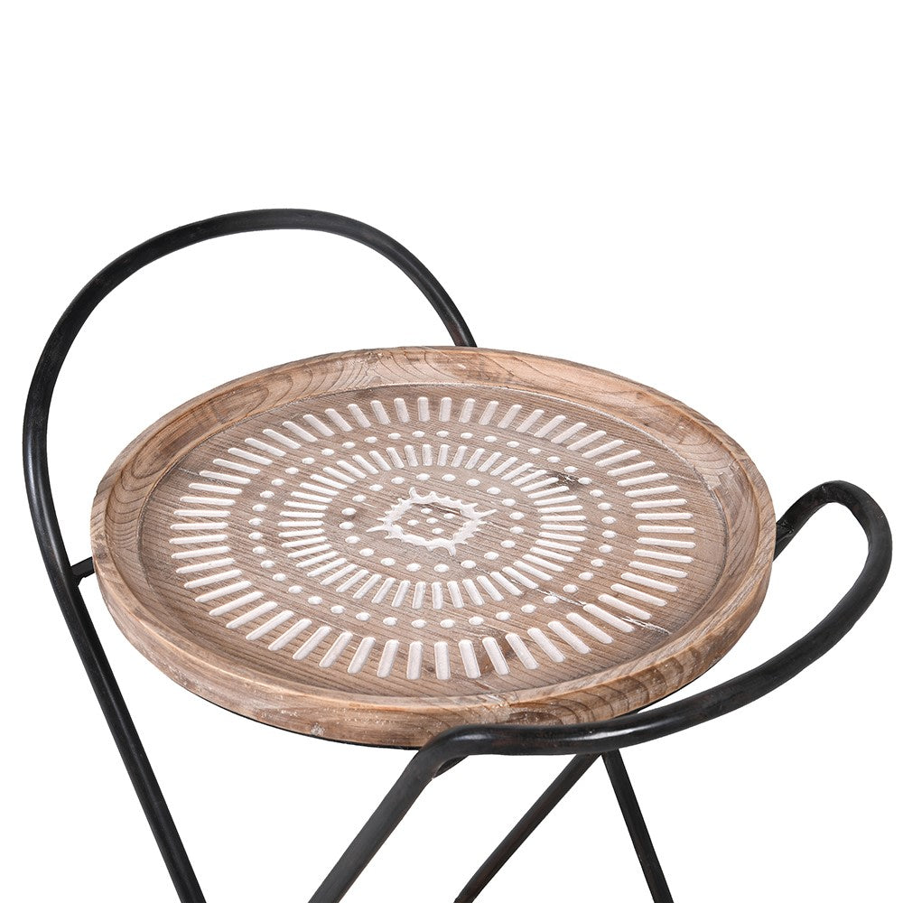 Brown and White Pattern Round Two Tier Drinks Trolley