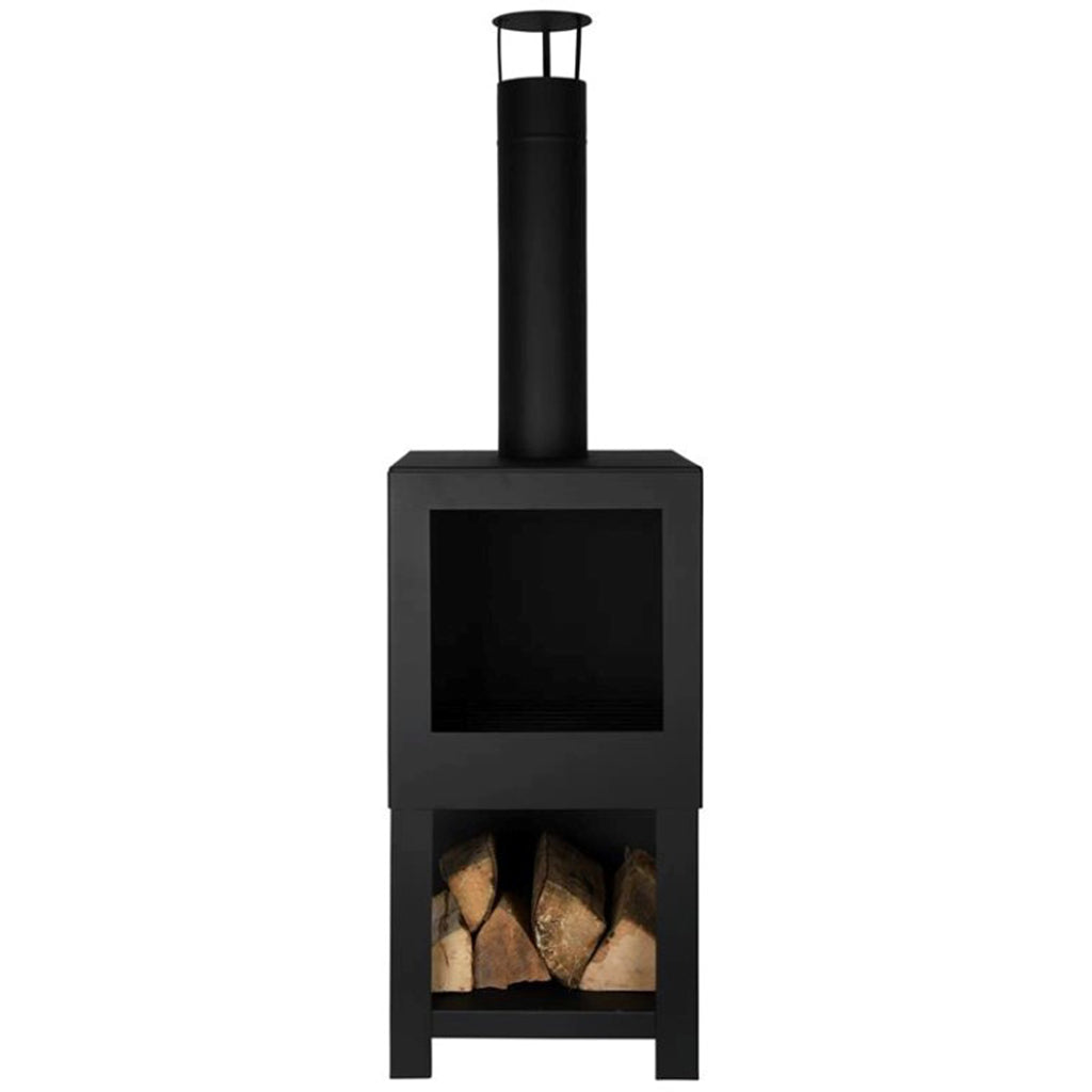 Steel Square Black Garden Terrace Heater With Wood Store