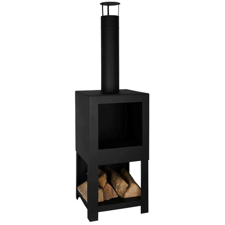 Steel Square Black Garden Terrace Heater With Wood Store